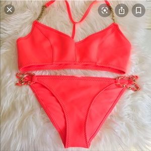 Orange and gold chain accents bikini set